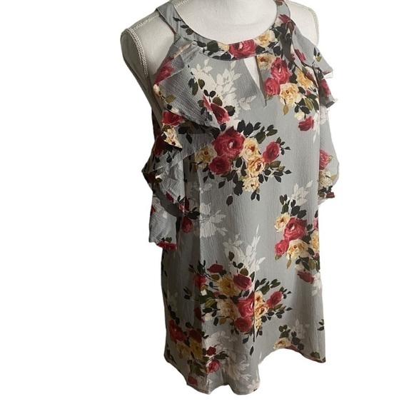 UMGEE Blue Floral Round Neck Tank Style Blouse - Picture 2 of 6